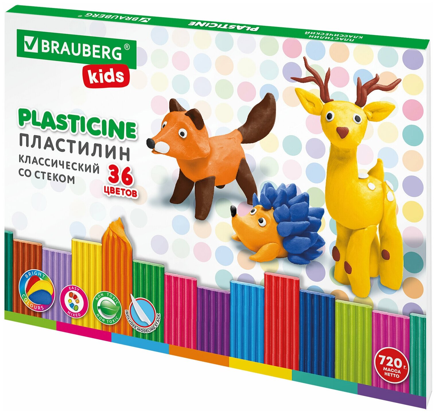Пластилин классический для лепки (набор) для детей Brauberg Kids 36 цветов 720 г стек 106438