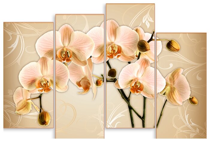Модульная картина на холсте "Нежно-оранжевые орхидеи" 90x61 см