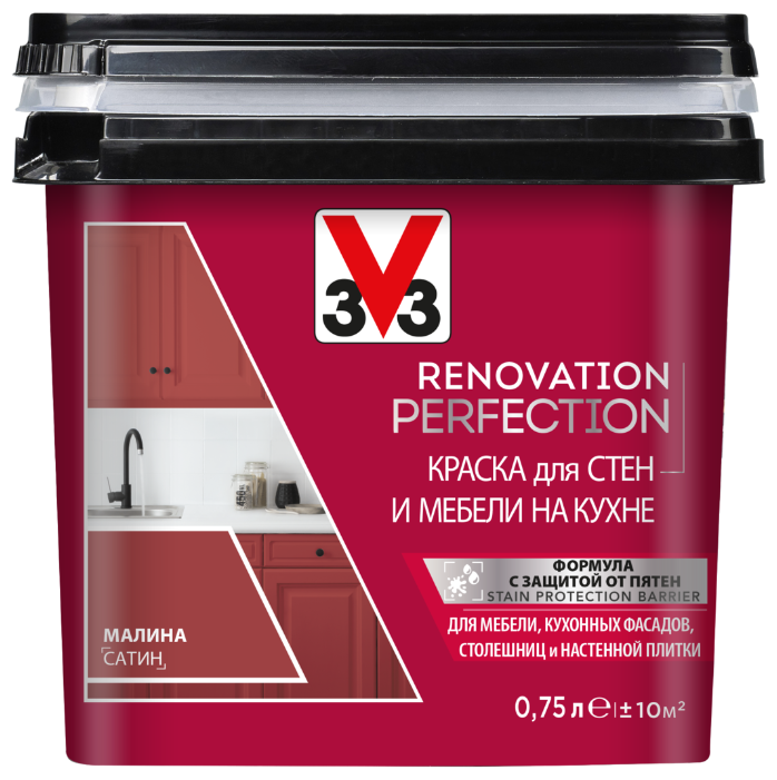 Краска акриловая V33 Renovation Perfection для стен и мебели на кухне влагостойкая моющаяся полуматовая