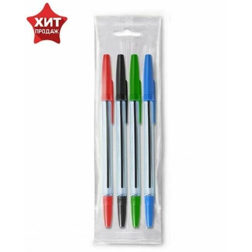 Набор ручек шариковых микс 4 цвета Стамм 111 Офис, узел 0.7-1.0 мм, чернила: синие, красные, зеленые, чёрные, европодвес