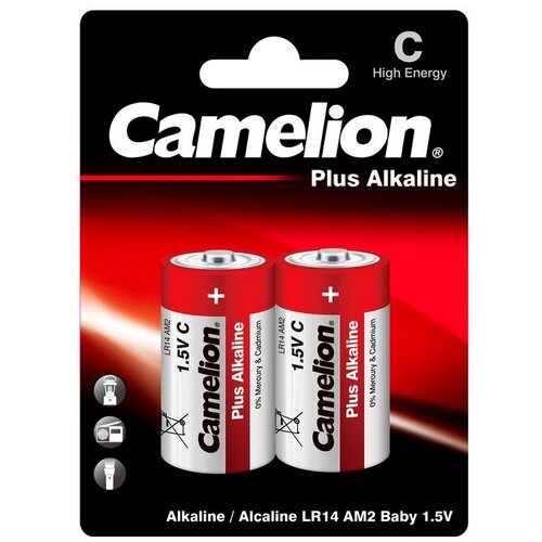 C Батарейка CAMELION Plus Alkaline LR14-BP2, 2 шт. gigant батарейка alkaline c lr14 блистер 2 шт gba с 2