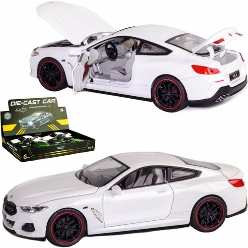 Металлическая машинка HengTeng Toys 1:24 BMW M840i Coupe 53522-21A, 20 см, инерционная, свет, звук / Белый сертификат на аренду автомобиля bmw 840i cabrio в подарочной упаковке