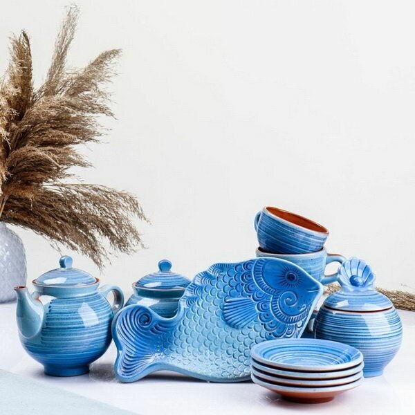 Набор посуды "Морской" синий, 12 предметов - фотография № 1