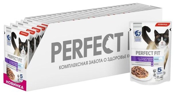 Влажный полнорационный корм PERFECT FIT™ для поддержания здоровья почек, с лососем в соусе, 75г*28 - фотография № 2