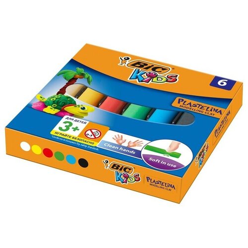 Пластилин 6 цветов ТероПром 3526765, 60 г, BIC Kids Plastelina, детский, мягкий, в картонной упаковке