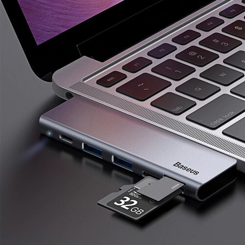 HUB адаптер BASEUS Harmonica 5-in-1 Разветвитель Type-C to USB302 Type-C PD100W SD TF Deep Gray 405000₽