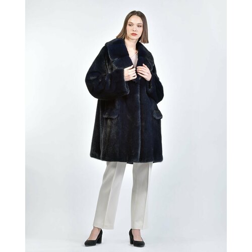 Пальто Skinnwille, норка, оверсайз, карманы, размер 48, синий