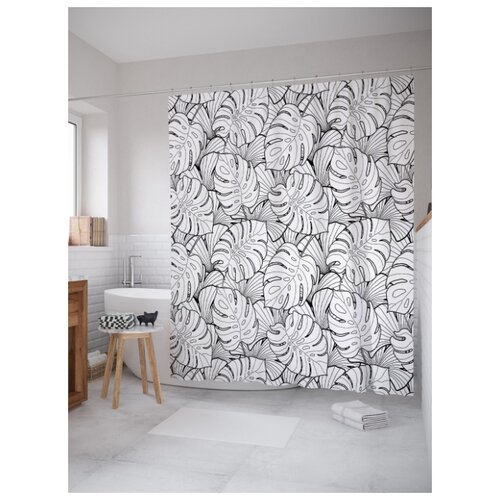 фото Штора для ванной joyarty черно-белые тропики 180х200 (sc-52529)