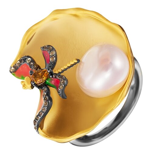 фото Element47 кольцо из серебра 925 пробы с цитринами, перидотами и барочным жемчугом yr00916_ko_ct_pd_wb_001_bj, размер 19