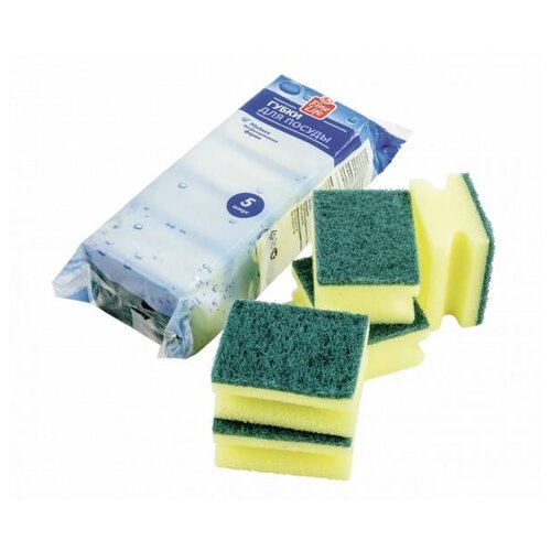 Губки Fine Life для мытья посуды 5 шт, желтый/зеленый - Абразивные технологии