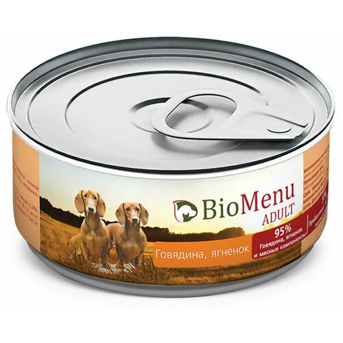 Консервы BioMenu для собак, Говядина и Ягненок, 100 гр, ADULT, 95%-мясо