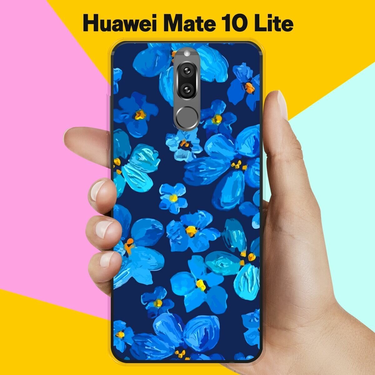 Силиконовый чехол на Huawei Mate 10 Lite Синие цветы / для Хуавей Мейт 10 Лайт
