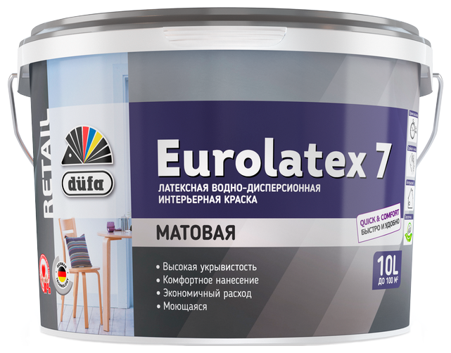 Краска латексная Dufa Retail Eurolatex 7 матовая белый 10 л 16 кг
