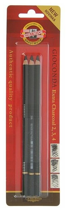 Уголь в карандаше 4.2 мм, набор 3 штуки, Koh-I-Noor GIOCONDA 8811, №,2,3,4 (искусственный), блистер