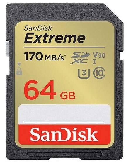 Карта памяти SDXC SanDisk 64Gb Extreme 170/80MB/s SDSDXV2-064G-GNCIN, 1шт.