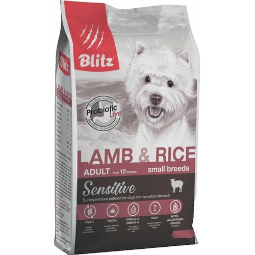 Blitz Sensitive Lamb & Rice Adult Dog Small Breeds Блиц Sensitive с ягненком и рисом сухой корм для собак мелких пород 2 кг