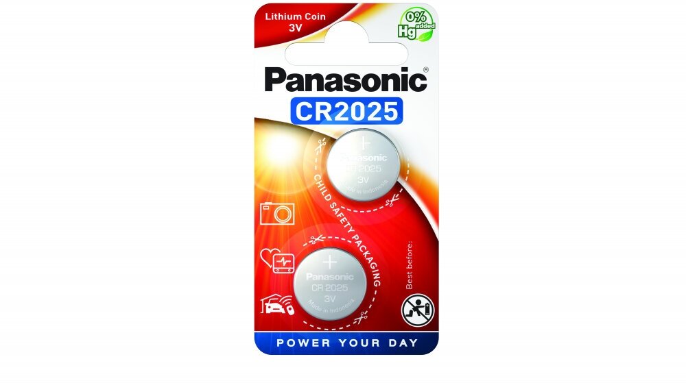 Батарейка Panasonic, CR2025, Power Cells, литиевая, 3 В, блистер, 2 шт