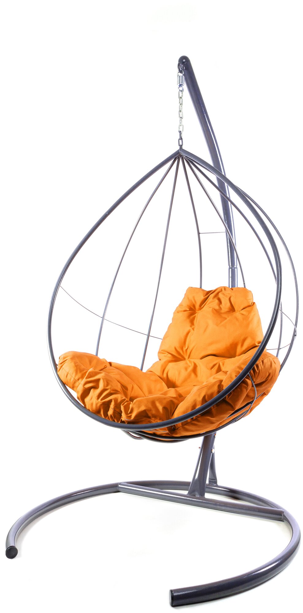 Подвесное кресло капля люкс с ротангом серое, оранжевая подушка - фотография № 3