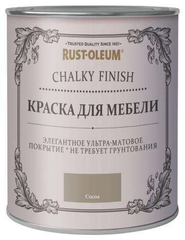 Краска для мебели и декора Chalky Finish, меловая, матовая, акриловая, быстросохнущая, без запаха, 1.32 кг, 0.75 л, Cocoa (Какао) - фотография № 1