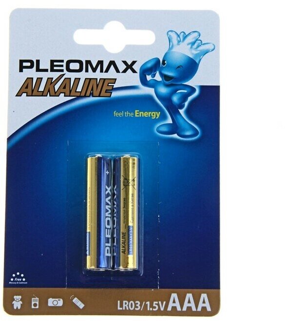 Pleomax Батарейка алкалиновая Pleomax, AAA, LR03-2BL, 1.5В, блистер, 2 шт.