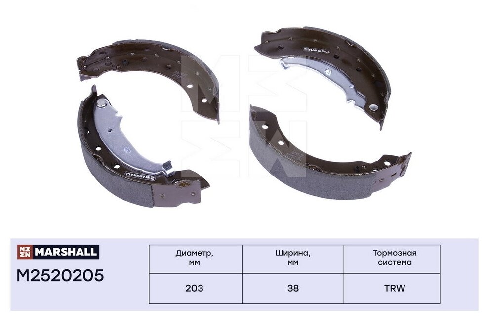Колодки тормозные Renault Logan 04- (+ABS), Peugeot 206 98-; Lifan Breez задние барабанные Marshall