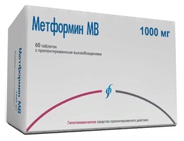 Метформин МВ таб. пролонг. высвоб., 1000 мг, 60 шт. 