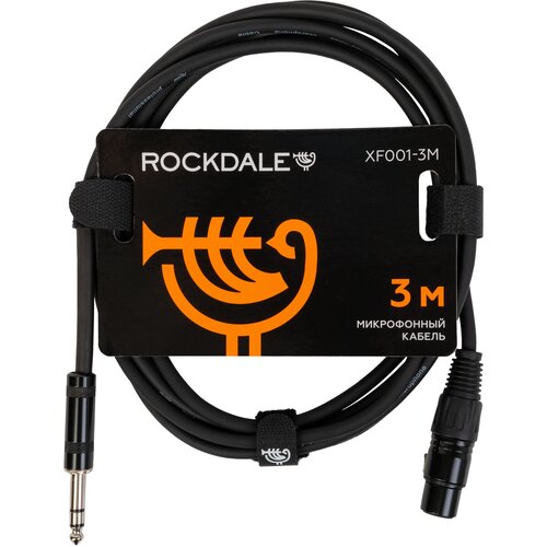 ROCKDALE XF001-3M готовый микрофонный кабель, разъемы XLR female X stereo jack male, длина 3 м, черный