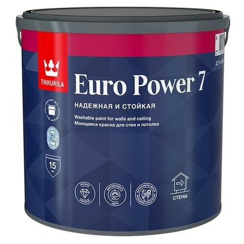 Tikkurila Euro Power 7 (Тиккурила Евро Пауер 7)краска моющаяся , вес:9л , цвет: белый Tikkurila TikkurilaEUROPOWER-7