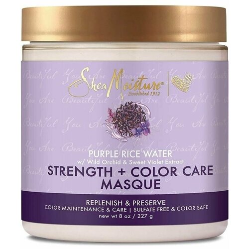 Маска для поврежденных волос, Shea Moisture, Strenght and Color Care, маска с фиолетовой рисовой водой для восстановления и сохранения цвета, 227 гр.