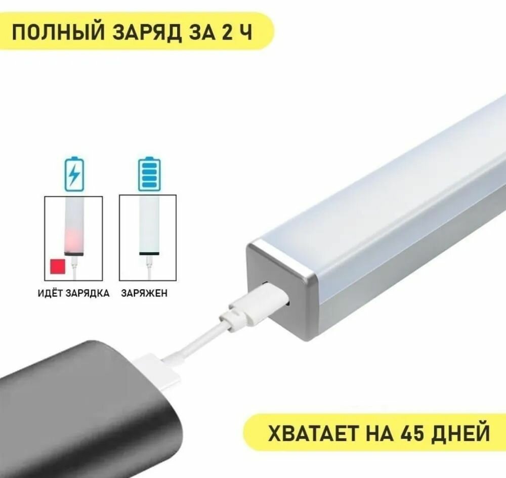 Светильник с датчиком движения, беспроводной светодиодный USB-ночник на аккумуляторе - фотография № 4