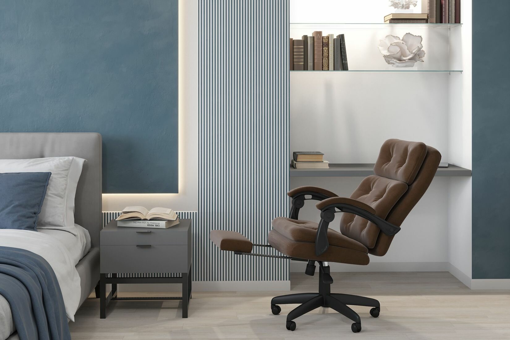 Компьютерное кресло для дома и офиса с подставкой для ног CHAIRMAN HOME 442, велюр, коричневый - фотография № 9