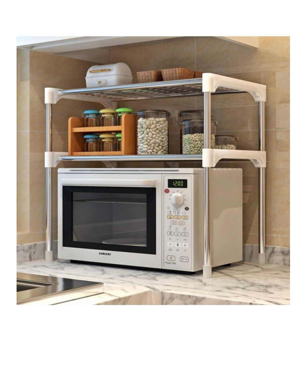 Полка кухонная для микроволновой печи LettBrin, 57 см х 30 см х 48 см Rack, серебристый - фотография № 5