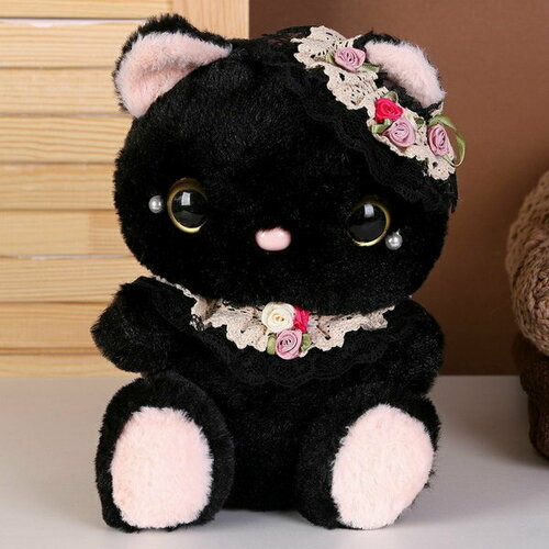 фото Мягкая игрушка "котик" с бусинами, 22 см, цвет чёрный сима-ленд