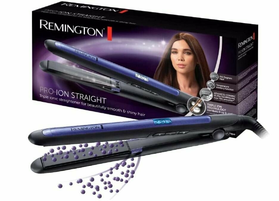 Выпрямитель для волос Remington Pro-Ion Straight S7710, тройная ионная технология; 9 настроек температуры; функция памяти; чехол; ЖК-дисплей; керамика с турмалином