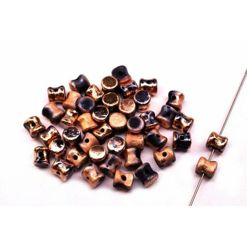 Бусины Pellet beads 6х4мм, отверстие 0,5мм, цвет 23980/27180 Jet Capri Gold Full, Etched, 732-041, 10г (около 60шт)