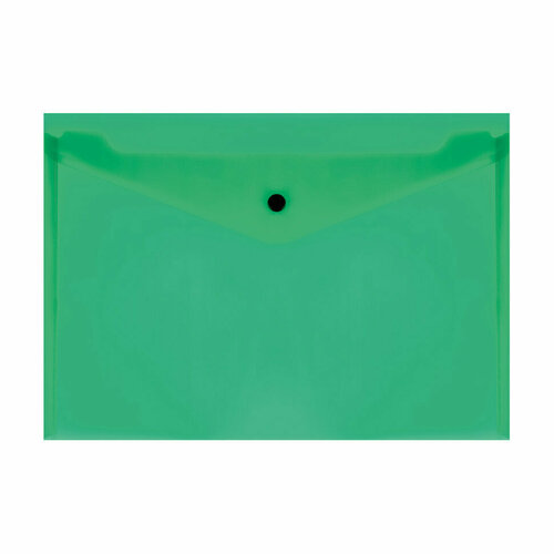 Папка-конверт на кнопке СТАММ А4, 150мкм, пластик, прозрачная, зеленая, 30 штук, 343172