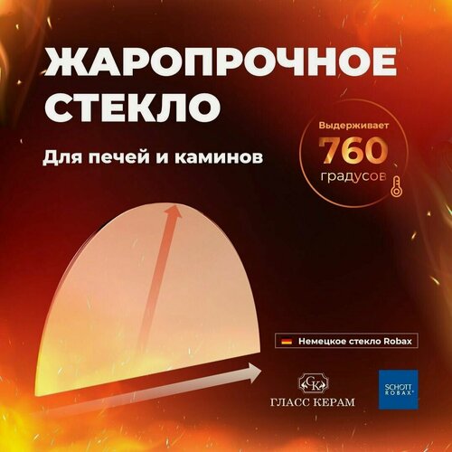 Изображение товара Огнеупорное стекло 250x150 мм полукруг для отопительной печи Бренеран (Буран, Бренеран) - толщина 4 мм