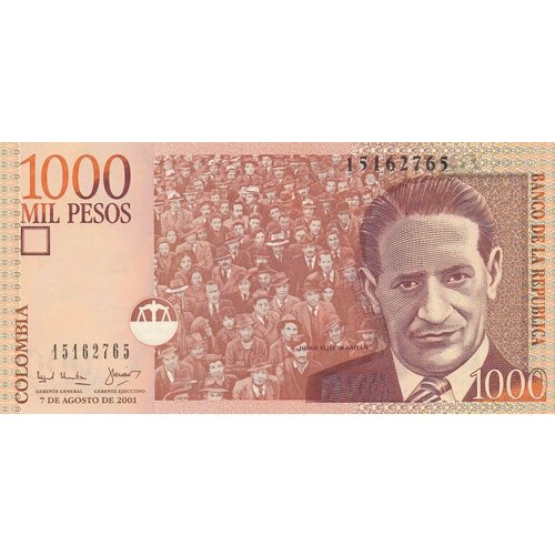 Колумбия 1000 песо 2001 г. банкнота 1000 песо колумбия 2016 г в состояние unc без обращения
