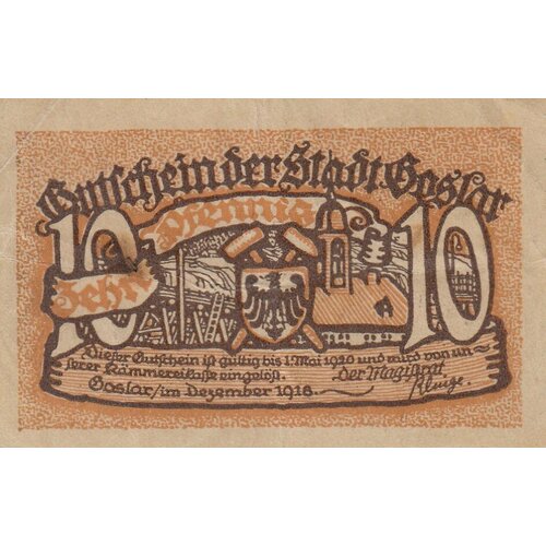 монета германия 10 пфеннигов 1918 год 4 9 Германия (Германская Империя) Гослар 10 пфеннигов 1918 г.