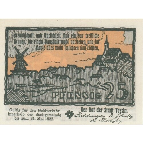 Германия (Веймарская Республика) Тессин 25 пфеннигов 1922 г. (2)