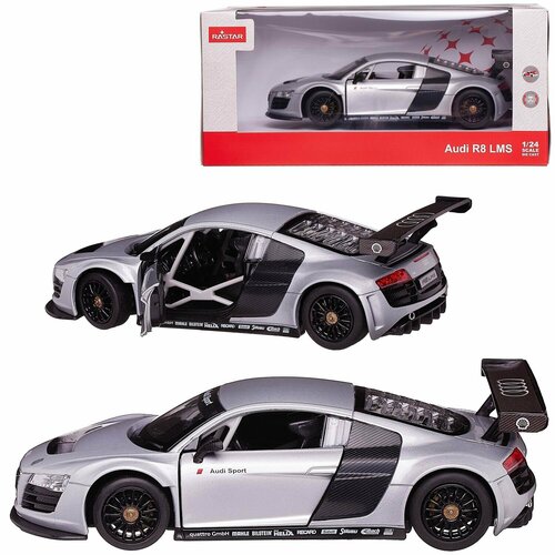 Машина металлическая 1:24 scale AUDI R8, цвет серебрянный, двери и капот открываются. - Rastar [56100S] машина металлическая 1 43 audi q3 цвет серебрянный