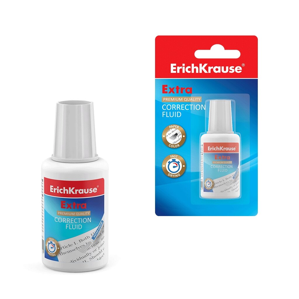 Корректирующая жидкость с кисточкой ErichKrause® Extra, 20г (в блистере по 1 шт.) 2364