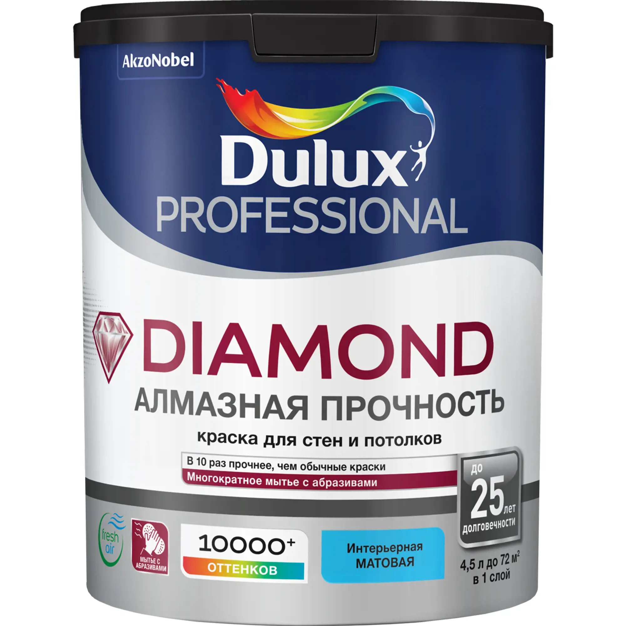 Краска для стен Dulux Prof Diamond Matt база BC цвет прозрачный 4.5 л