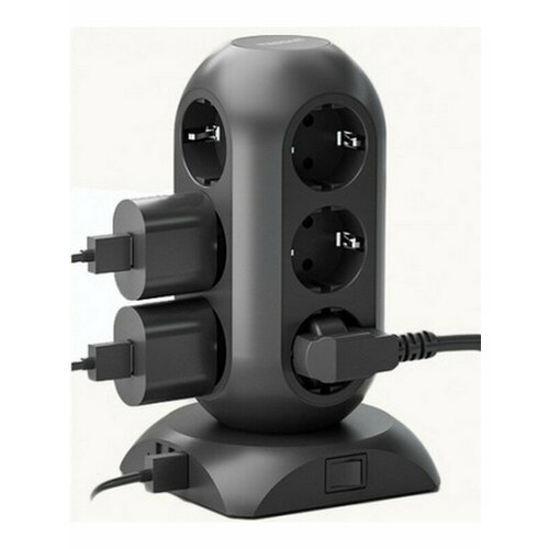 Сетевой фильтр Tessan TPS02-DE Black, 12 розеток, 3 USB, 2 м (80002502)