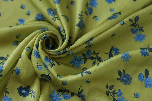 Ткань желтая вискоза для шитья с цветами (сатин)