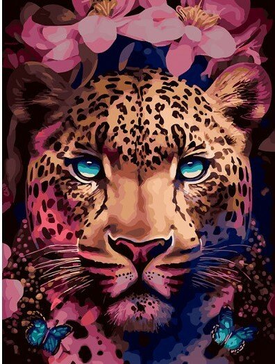 Цветочный леопард живопись на холсте 30*40см
