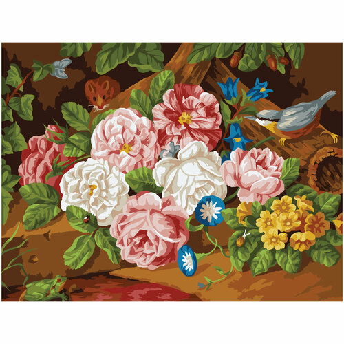 фото Картина по номерам на холсте три совы "пышный букет роз", 40*50, с акриловыми красками и кистями (арт. 358783)