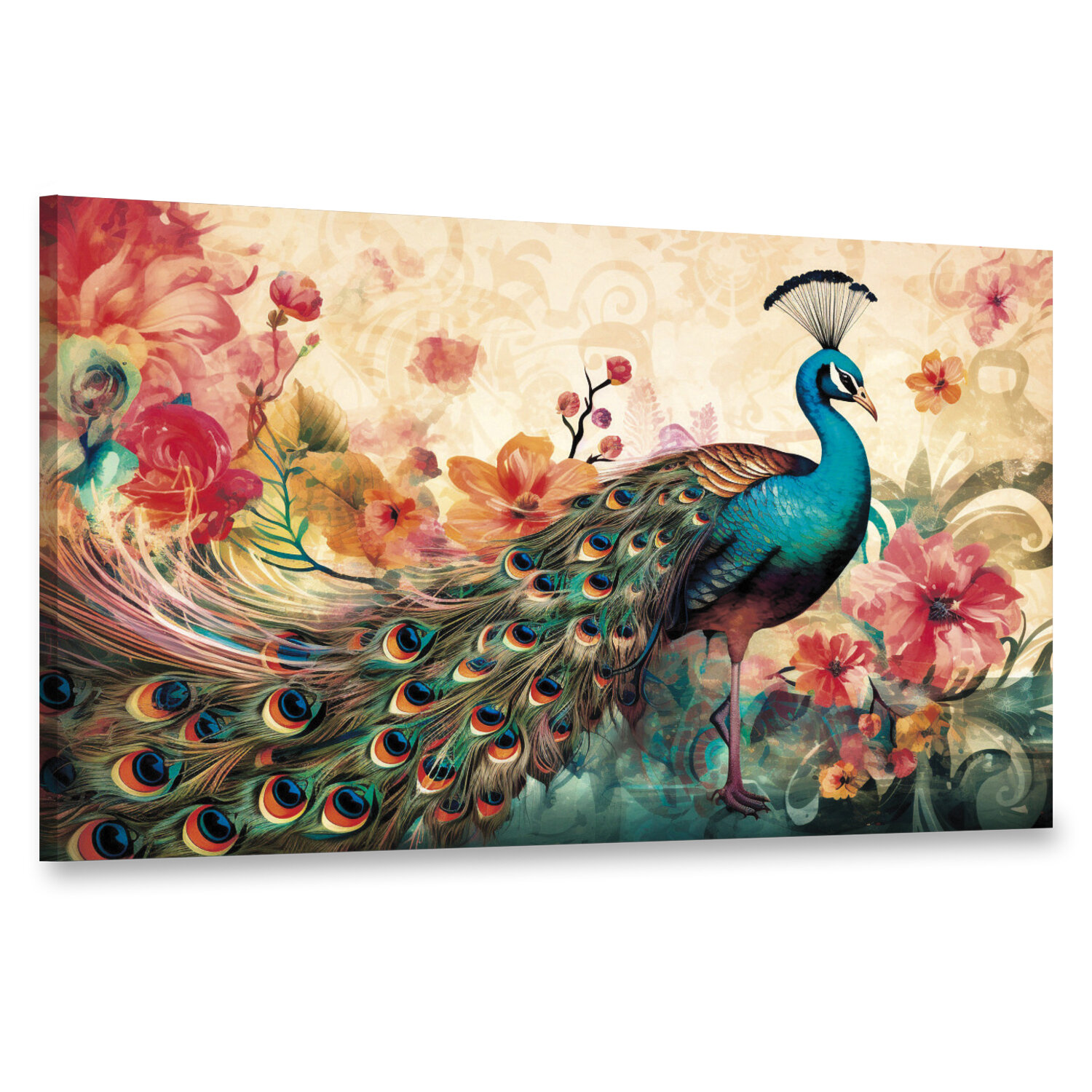 Интерьерная картина 100х60 "Королевский павлин фламинго"
