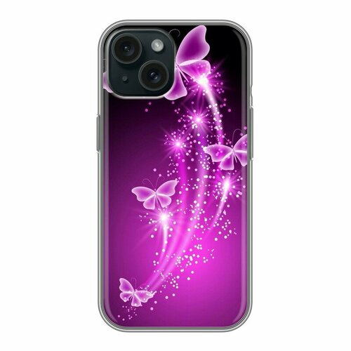Дизайнерский силиконовый чехол для Айфон 15 / Iphone 15 Бабочки фиолетовые дизайнерский пластиковый чехол для iphone 8 бабочки