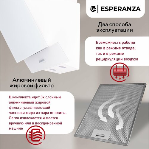 Наклонная вытяжка 60 см ESPERANZA RHA60G06 W цвет белый 1156000₽